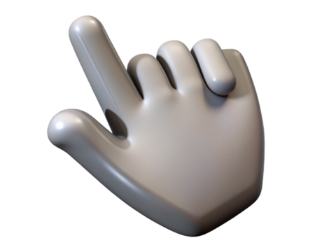3d cartoon hand cursor pointing isolated on transparent background