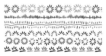 Hand-drawn black and white decorative borders and elements