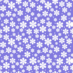 White Daisies on Purple Seamless Repeat