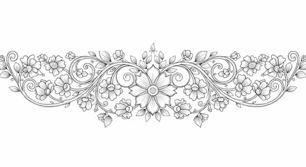 Elegant decorative floral border seamless vector pattern with detailed roses and leaves design for invitations, wedding decoration, and vintage ornamental artwork.