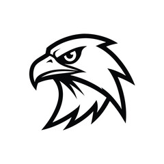 Energetic eagle head logo in sharp side profile with bold black outlined Vector illustration