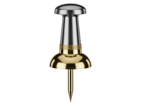 Elegant Brass and Silver Push Pin: Close-Up Detail isolated on transparent background