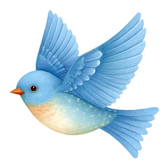 Fototapeta premium Delicate bluebird in flight with wings spread, watercolor illustration for springtime