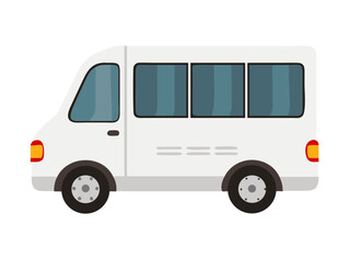 White minibus emoji, cartoon flat design, isolated."