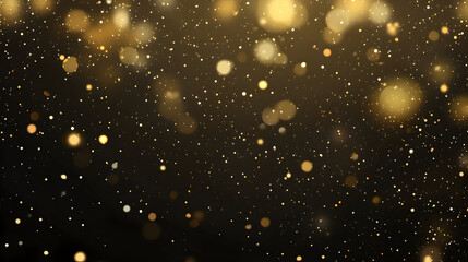 Fototapeta premium Abstract background with golden bokeh lights floating against a dark backdrop.