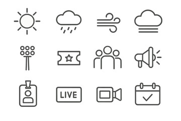 Race icon wind icons coverage day ticket press stream raincloud loudspeaker vector