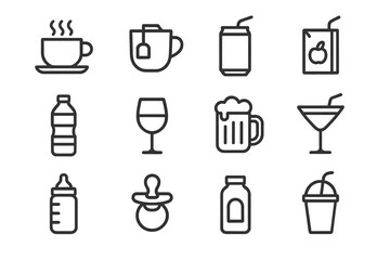 Wine water cup beverage box cocktail bottle icon vector juice baby mug