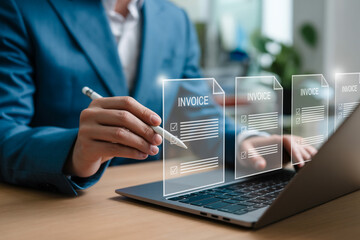 Invoice Management on Laptop with Digital Pen Streamlining Financial Transactions and Enhancing Efficiency