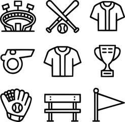 Obraz premium Minimal Baseball and Softball Icon Set Game Elements and Sport Symbols