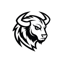 Fototapeta premium Powerful bison head logo in bold side view with strong outlined black details Vector illustration