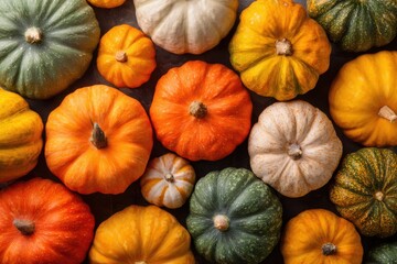 Various fresh ripe pumpkins as background. MZ 