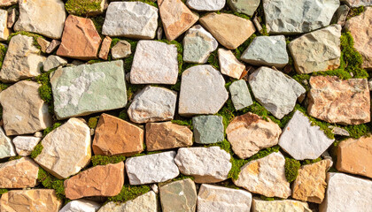 A close-up top-down view of a cobblestone pavement, showing a rustic and natural stone texture.