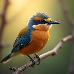 Obraz premium Colorful Bird Perched on Branch with Vibrant Orange and Blue Feathers