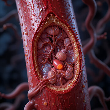 Artery cross-section with atherosclerosis and atheromatous plaque