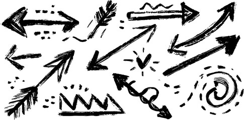 Creative arrow doodle set with straight and curved designs for artistic projects