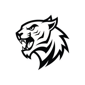 Savage tiger head logo in bold side profile with striking black outlined design Vector illustration