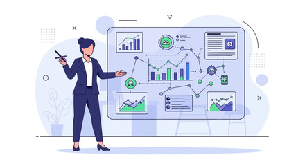 Fototapeta premium Business Analytics Presentation Woman Showing Performance Graphs