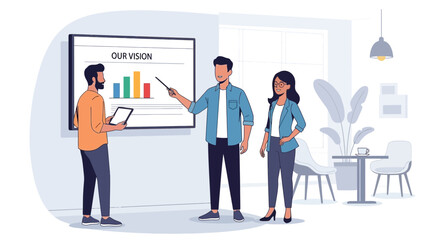 Business Team Presenting Financial Data and Vision in Office Space