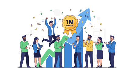 Obraz premium Celebrating One Million Users Milestone Teamwork Success