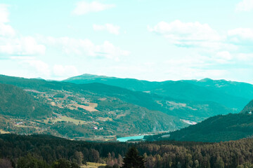 Norwegian mountain landscape with blue sky
