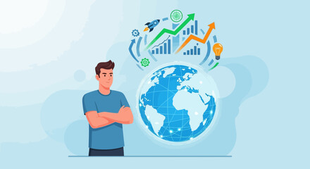 Global Business Growth Strategy With a Confident Professional Illustration