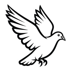 Black and white illustration of a pigeon in flight against a white background bird flying