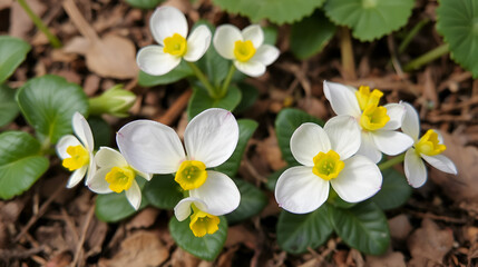 Spring. Flowers in nature: primroses ( Primula vulgaris )