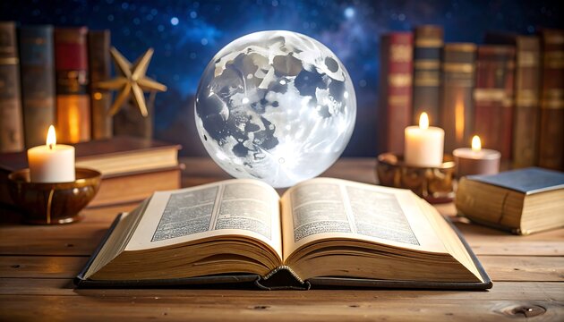 Earth Globe with Open Book, and Candles.