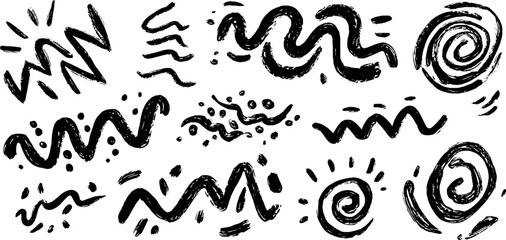 Fototapeta premium Creative set of hand-drawn doodles featuring zigzag, wave, and swirl patterns
