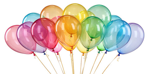 Rainbow Balloons Bunch, Isolated on Transparent Background, Party Decorations, 3D Render, Balloons, Party, Celebration