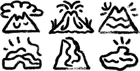 Obraz premium Hand drawn doodle set of volcano icons with eruption and lava flow
