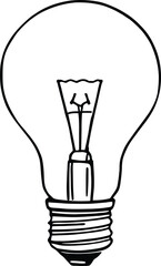 A simple black and white line drawing of a classic incandescent light bulb on a white background