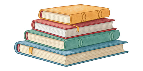 Stack of Books Watercolor Illustration, Isolated on Transparent Background, Education, Reading, Literature, book stack, watercolor, illustration