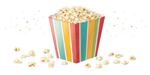 Striped Popcorn Box with Confetti, Isolated on Transparent Background, Movie Snack Illustration, Food Clipart, Popcorn, Snack, Movie night