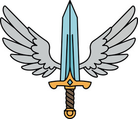 Fototapeta premium Angel sword emblem symbol warrior winged weapon fantasy game icon heraldry vector