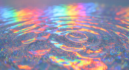 Abstract holographic water surface with rainbow reflections and ripples