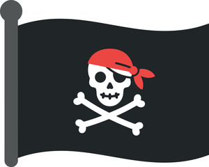 Jolly roger pirate flag waving nautical skull crossbones emblem vector
