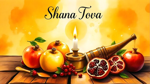 Shana Tova Card – Celebrate Rosh Hashanah with Apples, Honey & Pomegranates