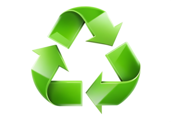Shiny Green Recycling Symbol with Subtle Texture and Shadow arrows recycle isolated on a transparent background