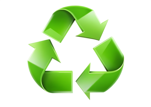 Shiny Green Recycling Symbol with Subtle Texture and Shadow arrows recycle isolated on a transparent background