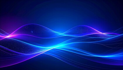 Abstract Blue Neon Waves Background.