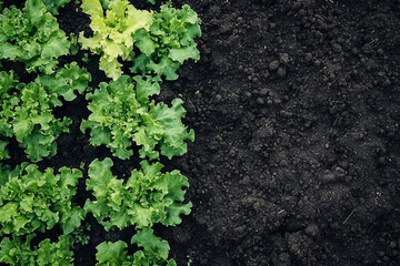 Cultivating fresh lettuce contrasting vibrant greens with rich dark soil texture