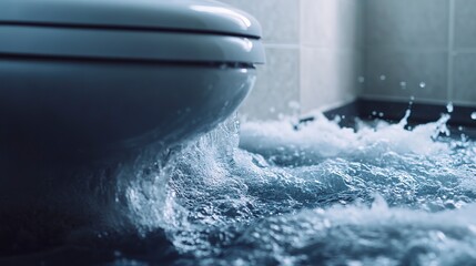Severe toilet clog causes water to overflow, creating a mess in the bathroom