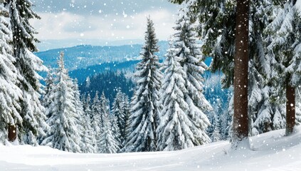 Snowy mountain forest scene