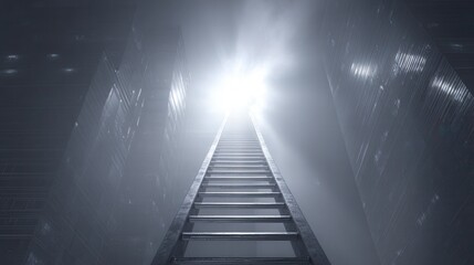 A High Angle View of a Light at the End of a Ladder in a Dark Urban Environment
