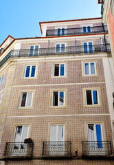 characteristic building of Lisbon, Portugal, recognizable by its facade decorated with azulejos, the typical glazed and decorated ceramic tiles, a distinctive element of Portuguese architecture