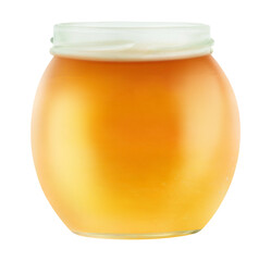 Open glass jar of honey cut out
