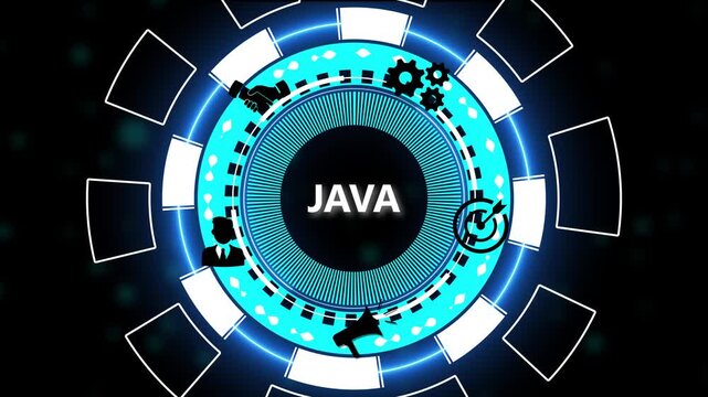 a Java concept on a futuristic computer display. A versatile set of vintage round rubber stamp icons and web design vector elements for business sale banners and quality labels