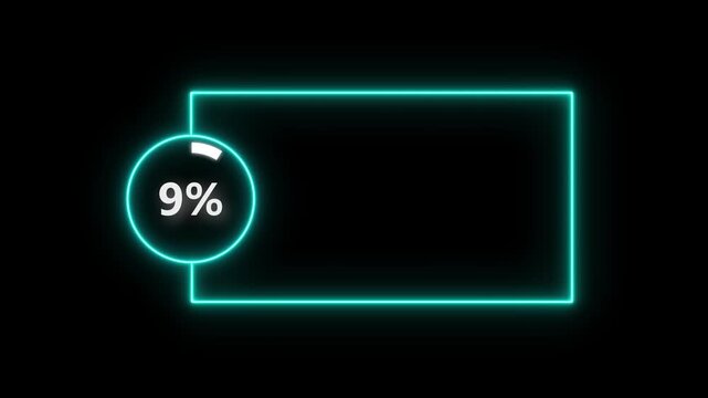 Numerical counting from 0 to 9. Circular progress bar with bright neon light , countdown animation timer circle countdown with rectangle icon, live, stream, exercise, workout transparent background.