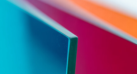 Close-up of colored plastic panels with sharp edges and soft focus background